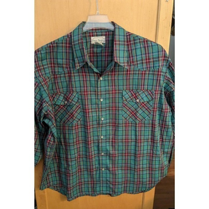 Vintage 80s Open‎ Trails Flannel Shirt Men XXL PLAID 65/35 Green
